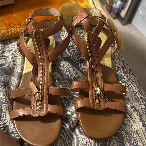 Brown Leather Sandals with Gold Accents - Picture 1 of 4